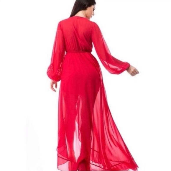 COPY - Royal Blue Chiffon Maxi Wrap Asymmetrical Dress - Picture 11 of 11